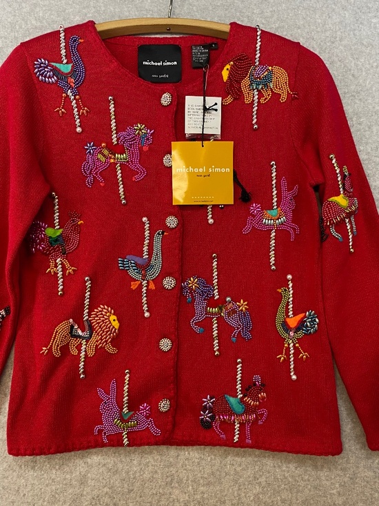 Michael Simon Sweaters - NEW! Vintage Michael Simon Cardigan S • Carousel Animals • 1999 • Art To Wear
